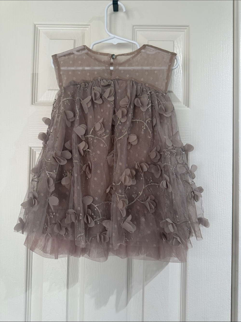 EleStory Baby Girls' Taupe Floral Appliqué Tulle Party Dress 12months - Picture 2 of 5